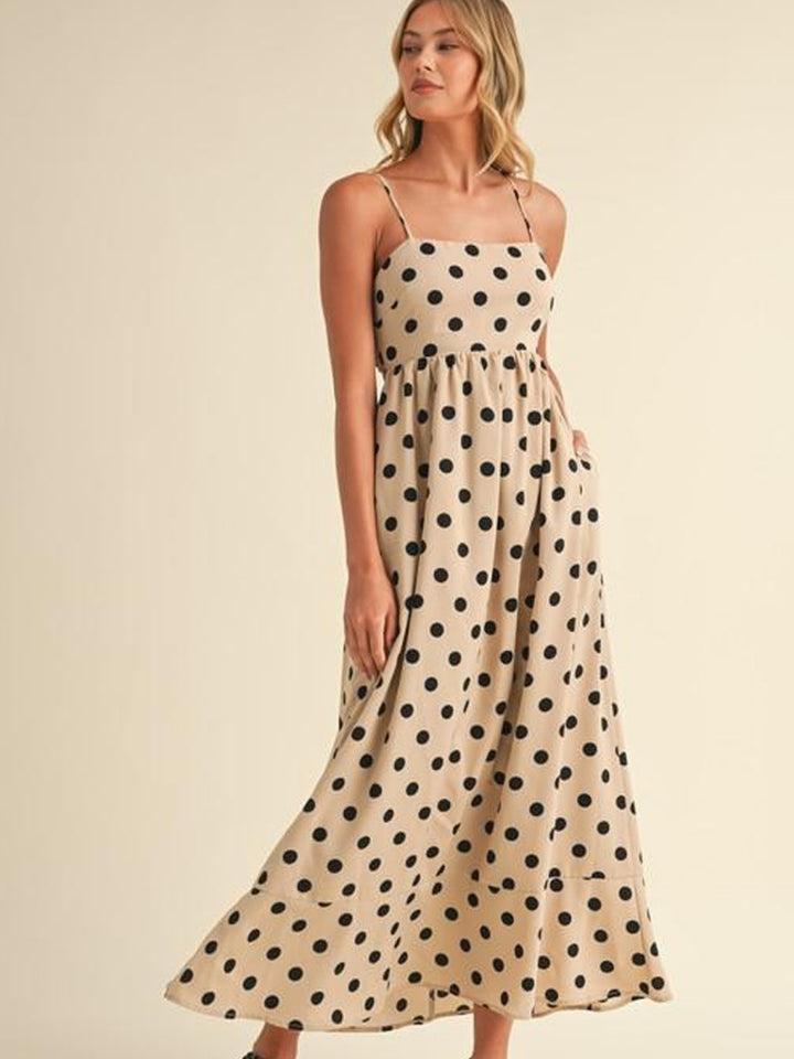 Polka Dot Spaghetti Strap Square Neck Maxi Dress