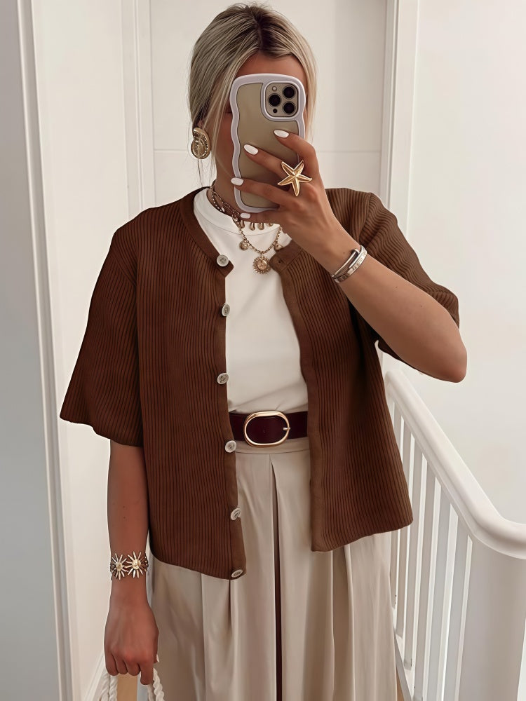 Short Sleeve Knit Cardigan
