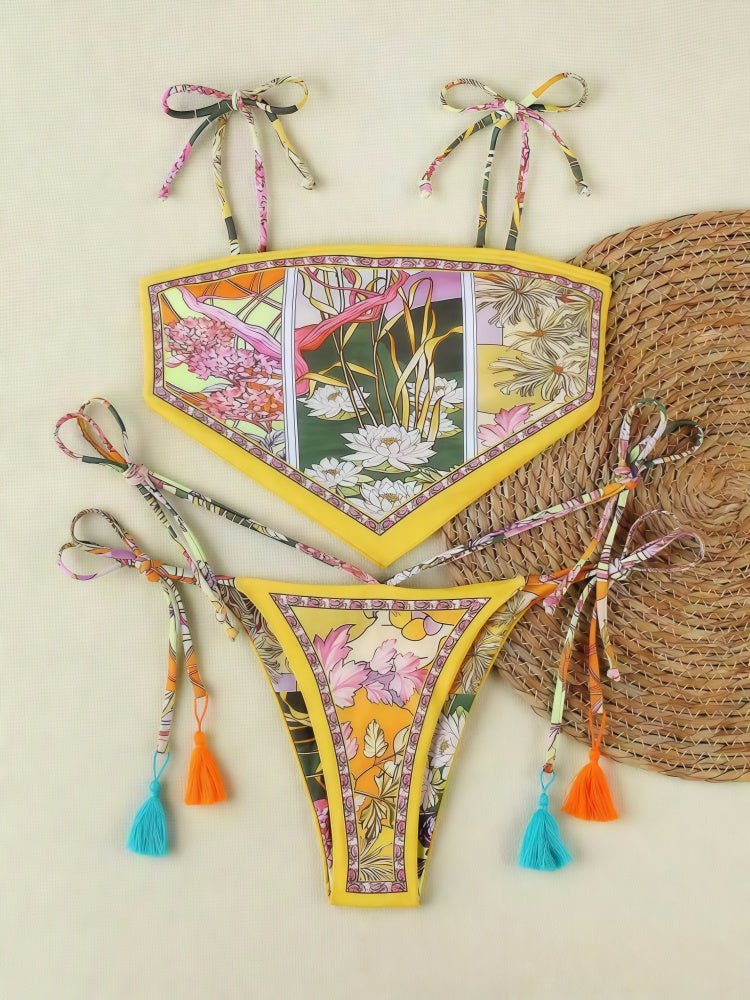 Boho Scarf Bikini Set – Printed Tie-Up Triangle Swimsuit