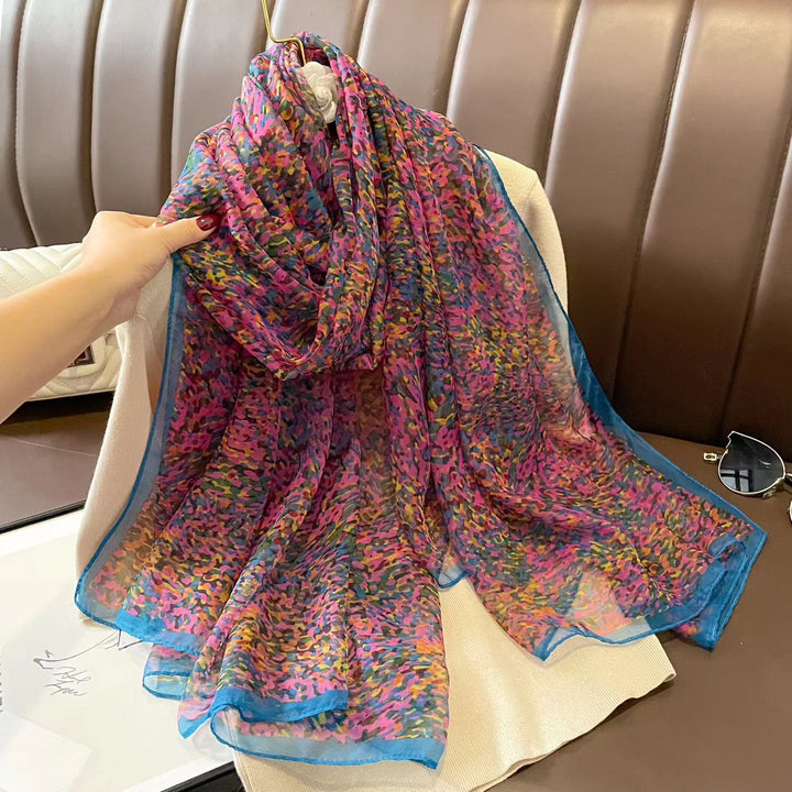 Sheer Artistic Floral Long Scarf Shawl