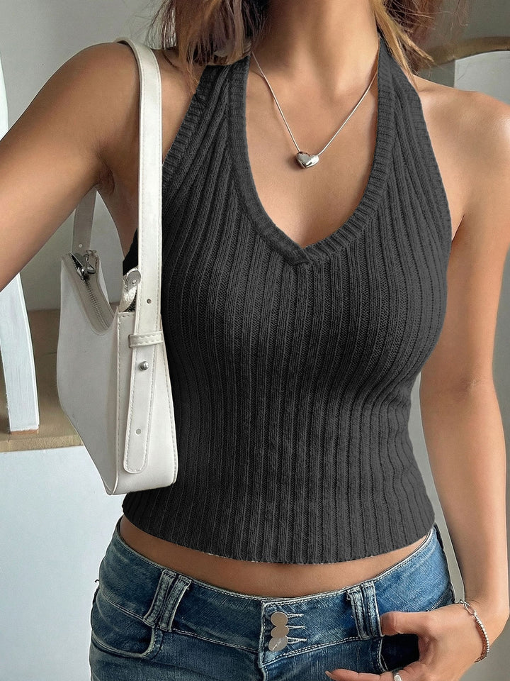 Slim-fit knit halter neck tank top