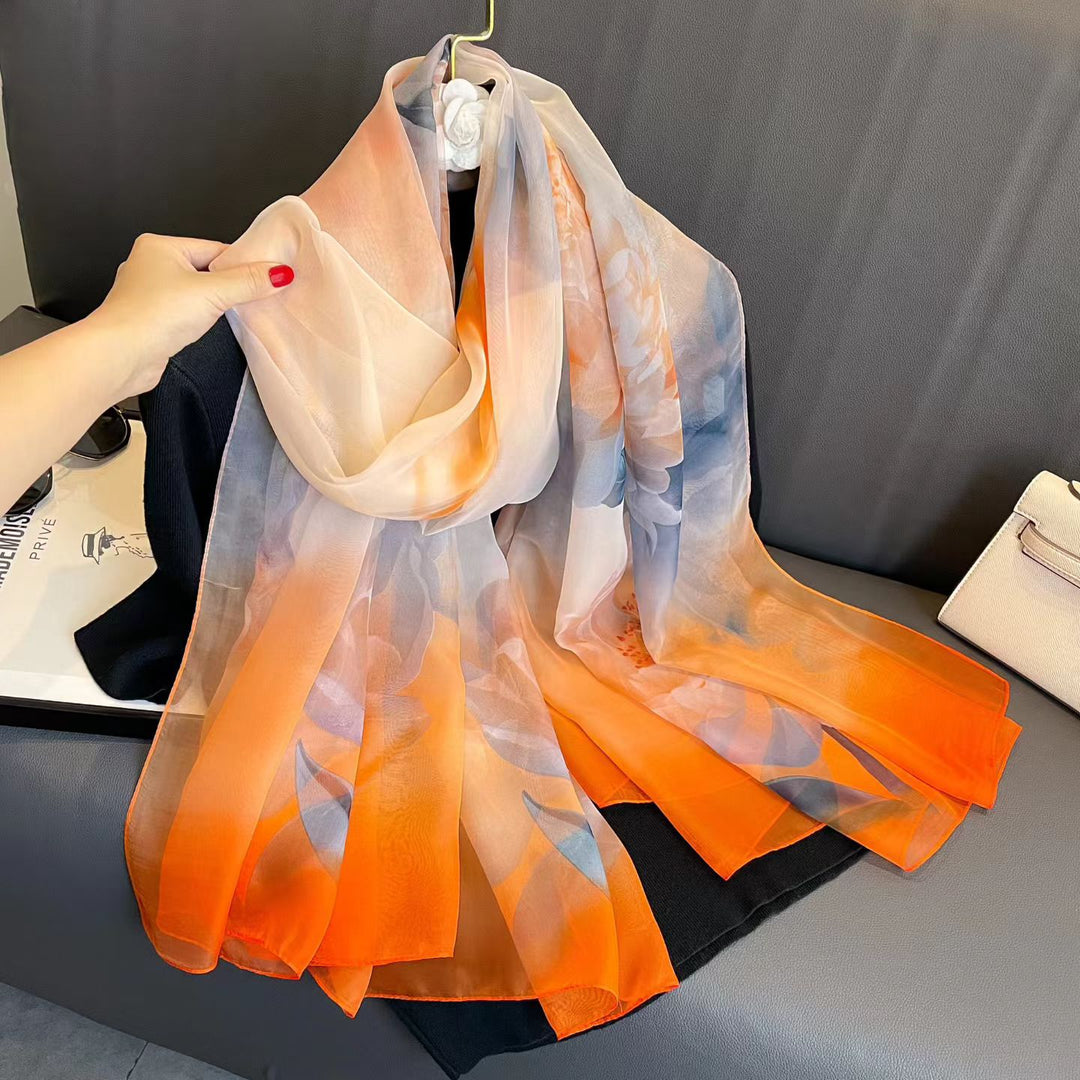 Sheer Artistic Floral Long Scarf Shawl