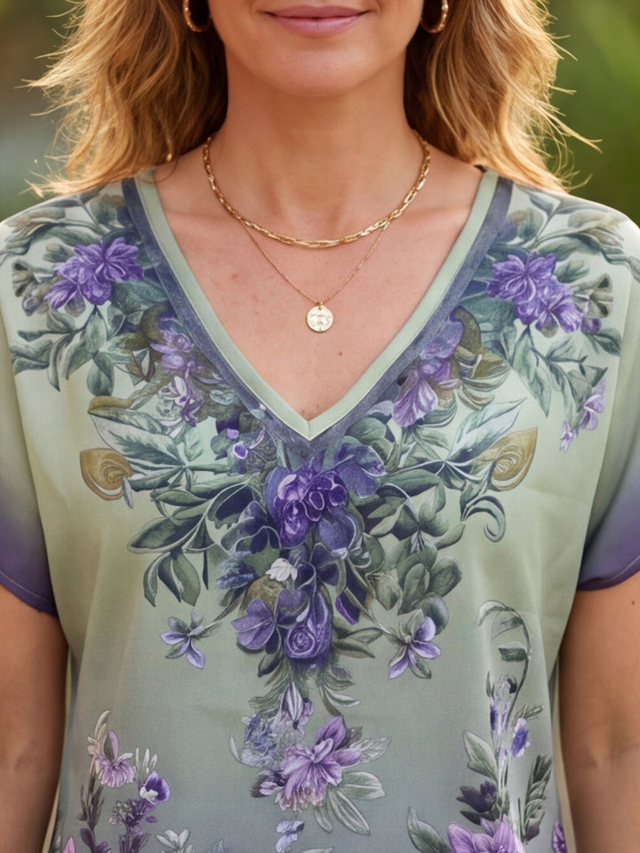 Retro floral casual short-sleeved shirt top