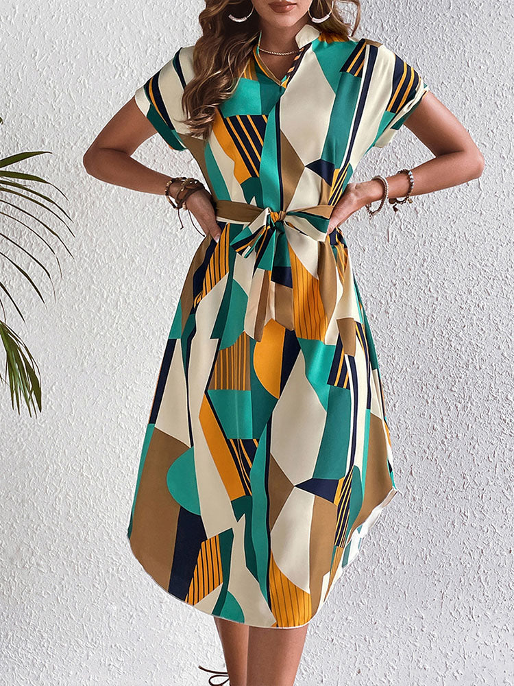 Color Block Belted Midi Dress
