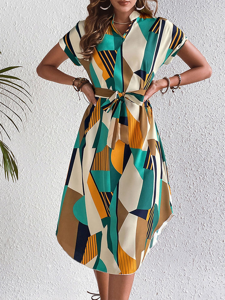 Color Block Belted Midi Dress