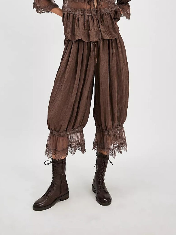 Lace Trimmed Loose-Fit Harem Pants