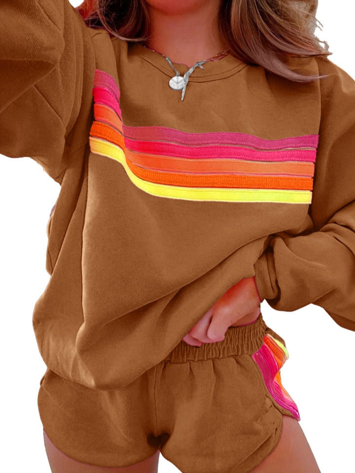 Rainbow Stripe Oversized Sweatshirt &amp; Shorts Loungewear Set