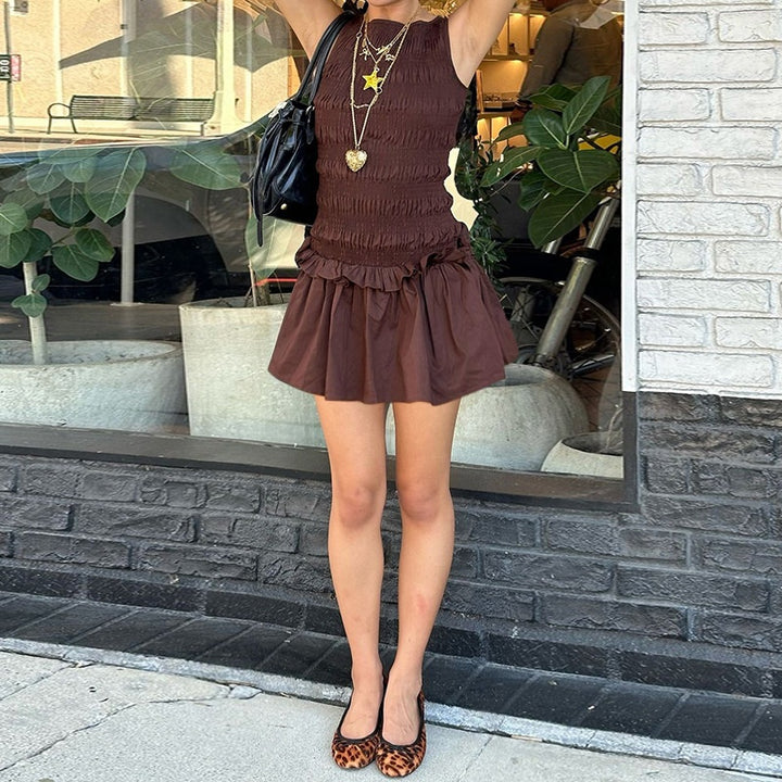 Smocked Ruffle Hem Sleeveless Mini Dress