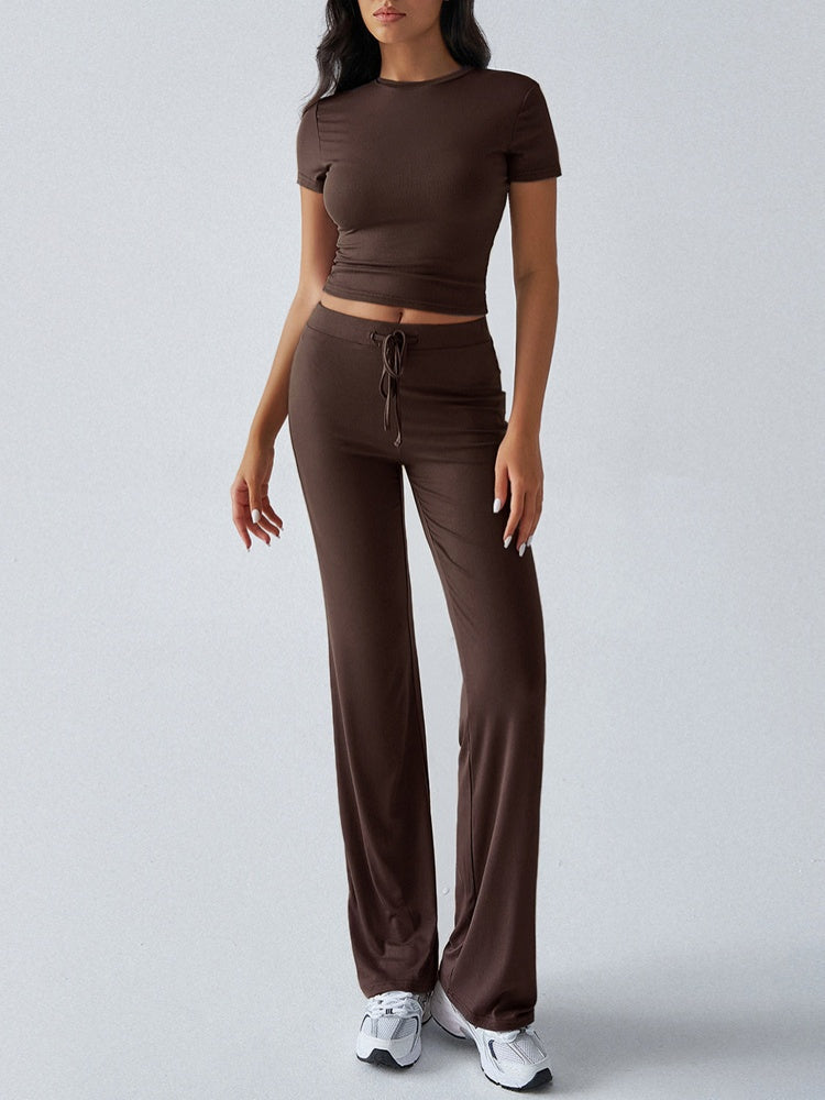 Fitted Crop Top &amp; Drawstring Flare Pants Set