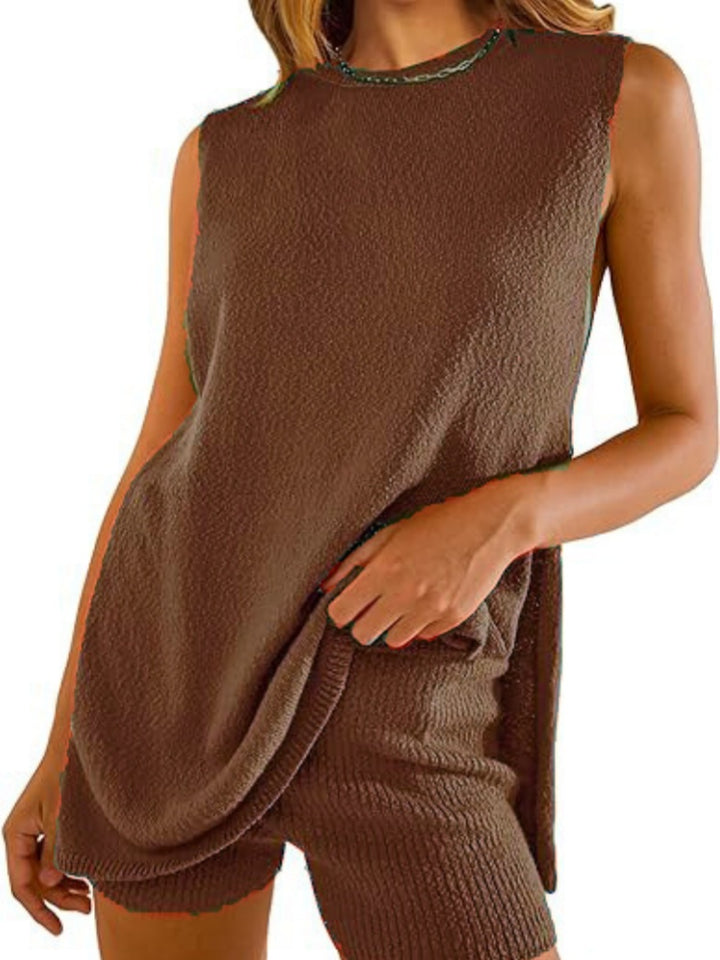 Textured Sleeveless Tank Top &amp; Ribbed Shorts Set