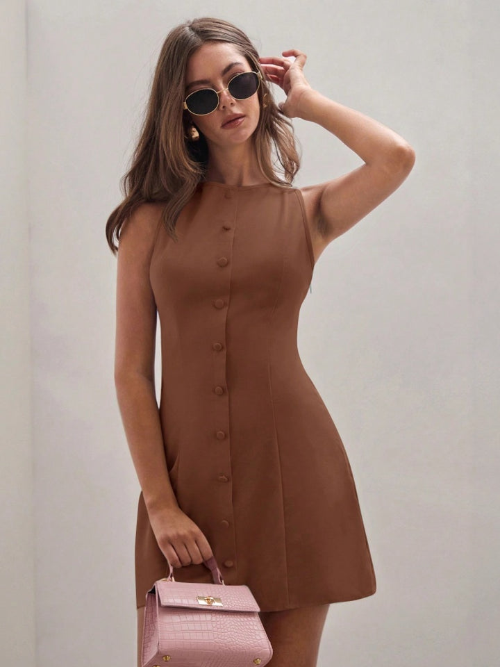 Sleeveless Button-Front Mini Dress