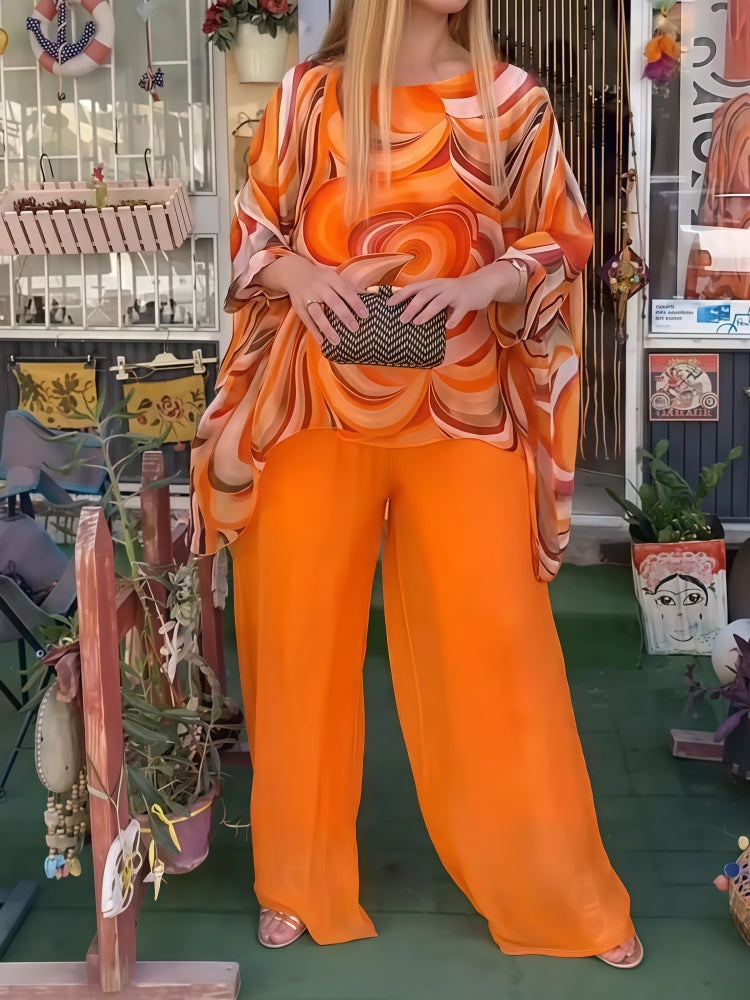 Printed Batwing-Sleeve Set