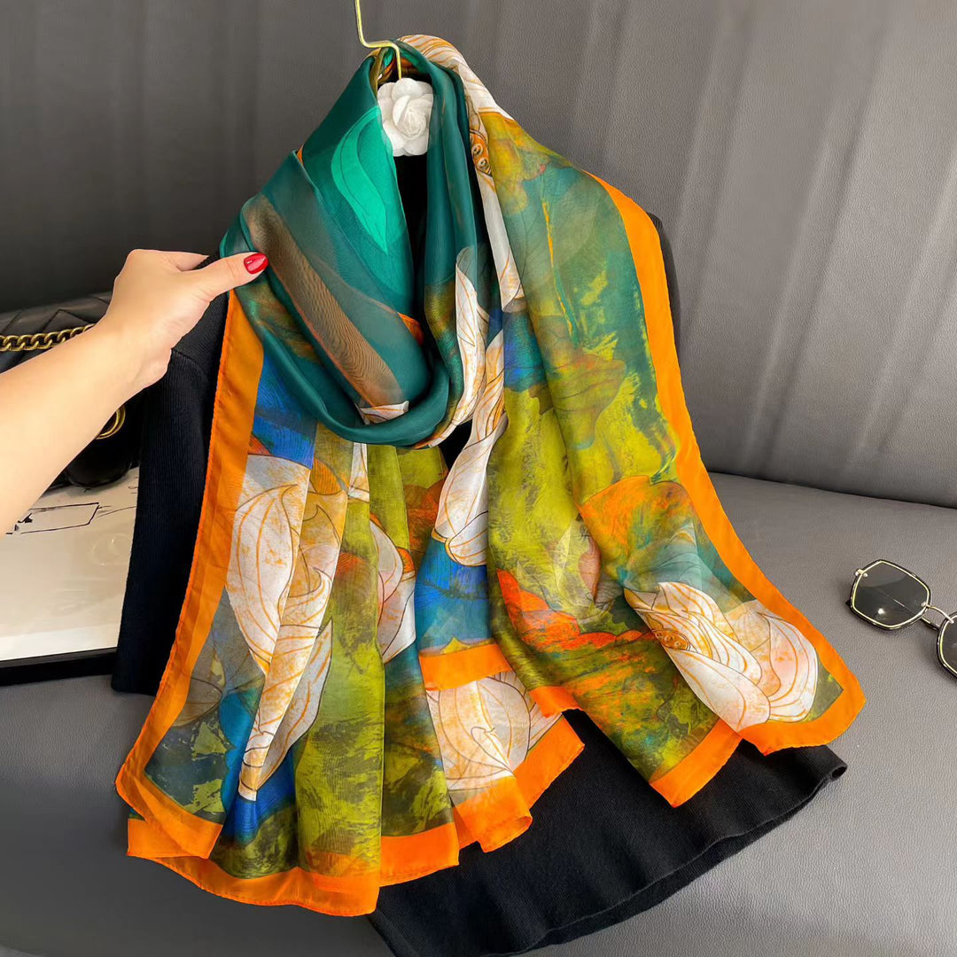 Sheer Artistic Floral Long Scarf Shawl
