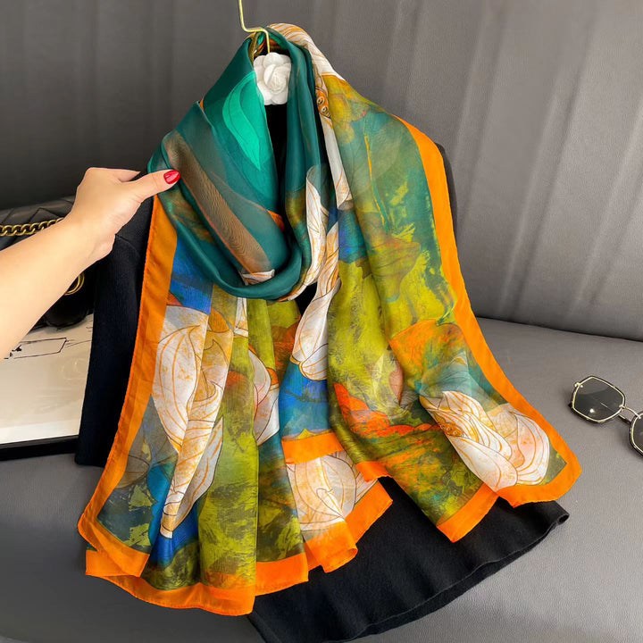 Sheer Artistic Floral Long Scarf Shawl