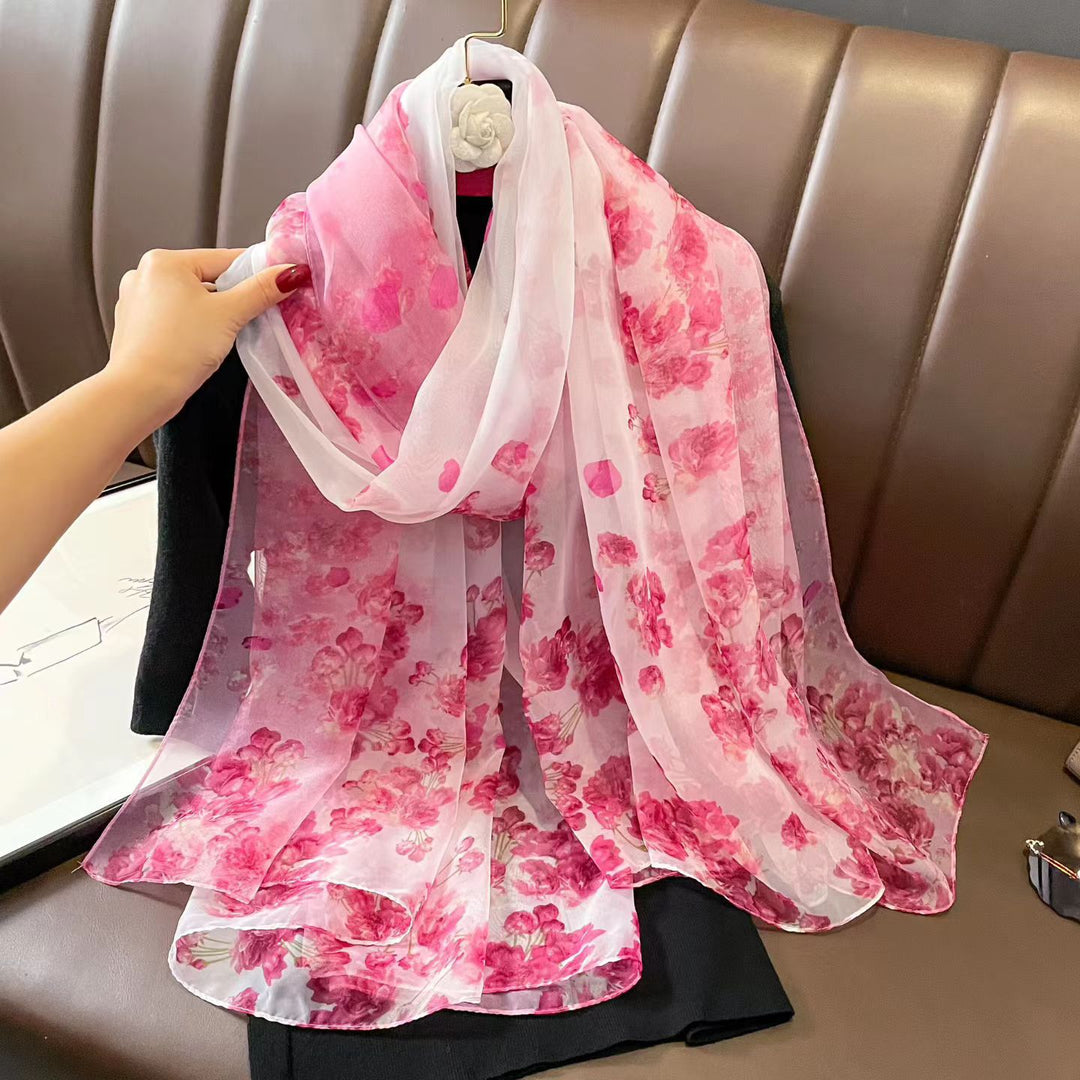 Sheer Artistic Floral Long Scarf Shawl