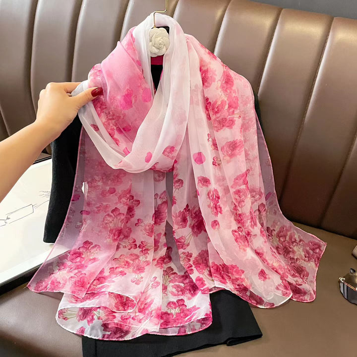 Sheer Artistic Floral Long Scarf Shawl