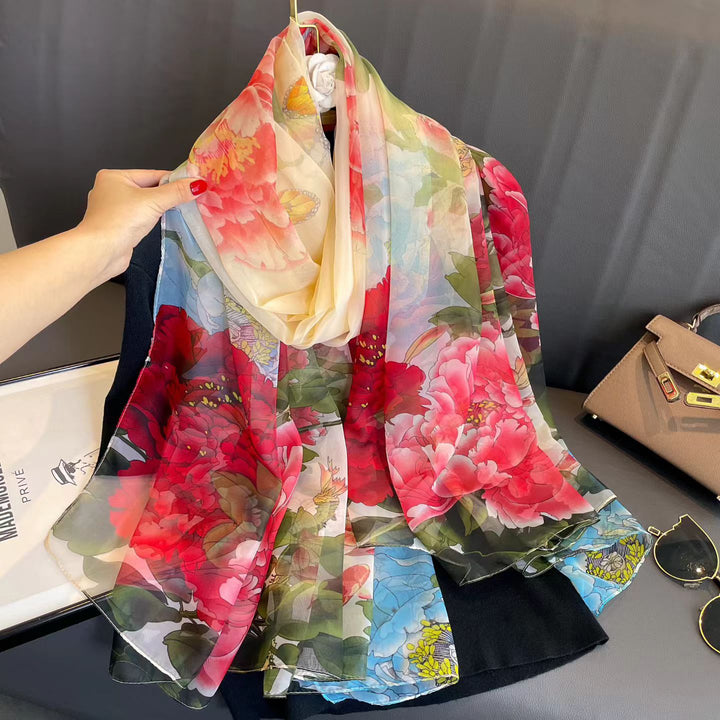 Sheer Artistic Floral Long Scarf Shawl