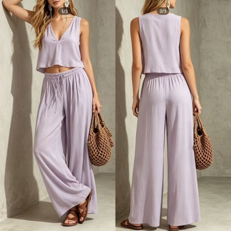 Sleeveless top and trousers two-piece set