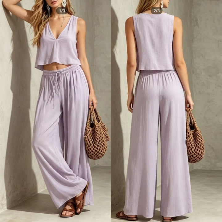 Sleeveless top and trousers two-piece set