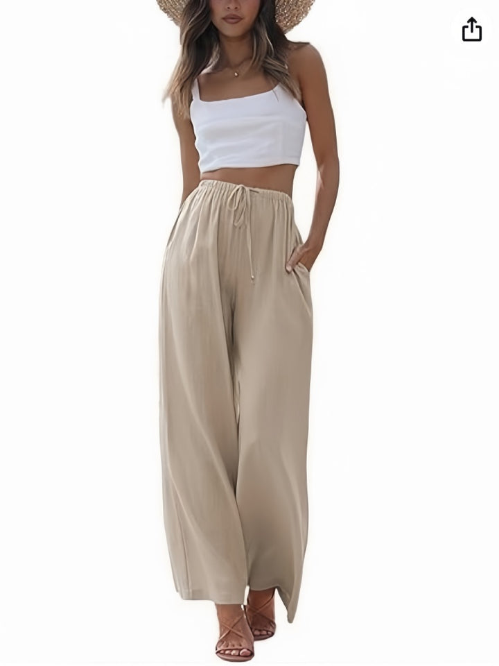 Drawstring Elastic Waist Wide Leg Pants