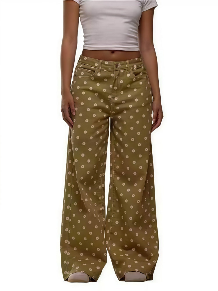 Polka Dot High-Waisted Wide-Leg Pants