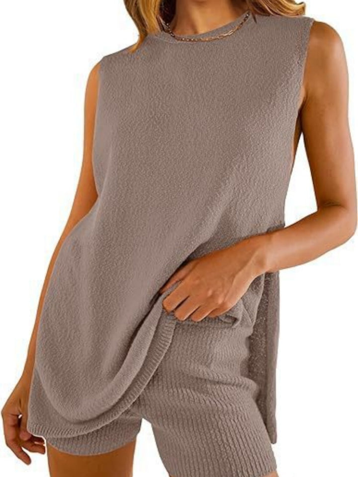 Textured Sleeveless Tank Top &amp; Ribbed Shorts Set