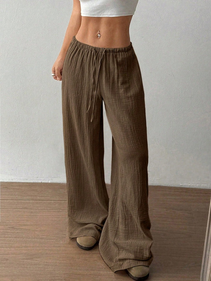 Cotton Crinkle Drawstring Waist Wide-Leg Pants