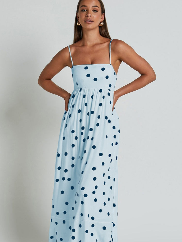 Polka Dot Spaghetti Strap Square Neck Maxi Dress