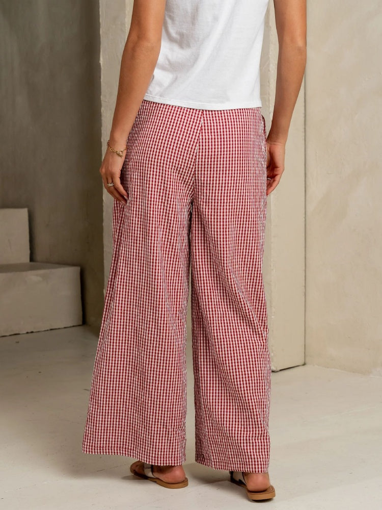 Gingham Drawstring Wide Leg Pants