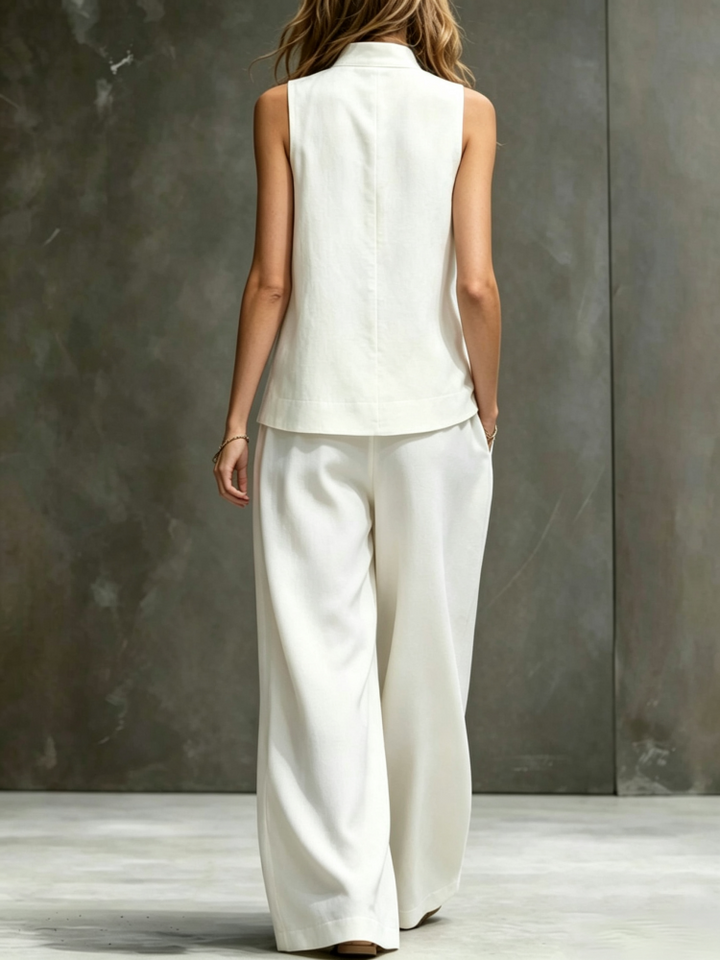 Sleeveless vest, wide-leg pants, cotton and linen two-piece set