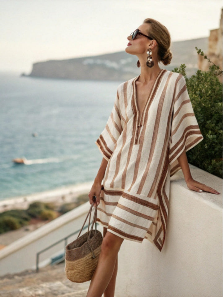Embroidered V-Neck Beach Cover-Up Dress