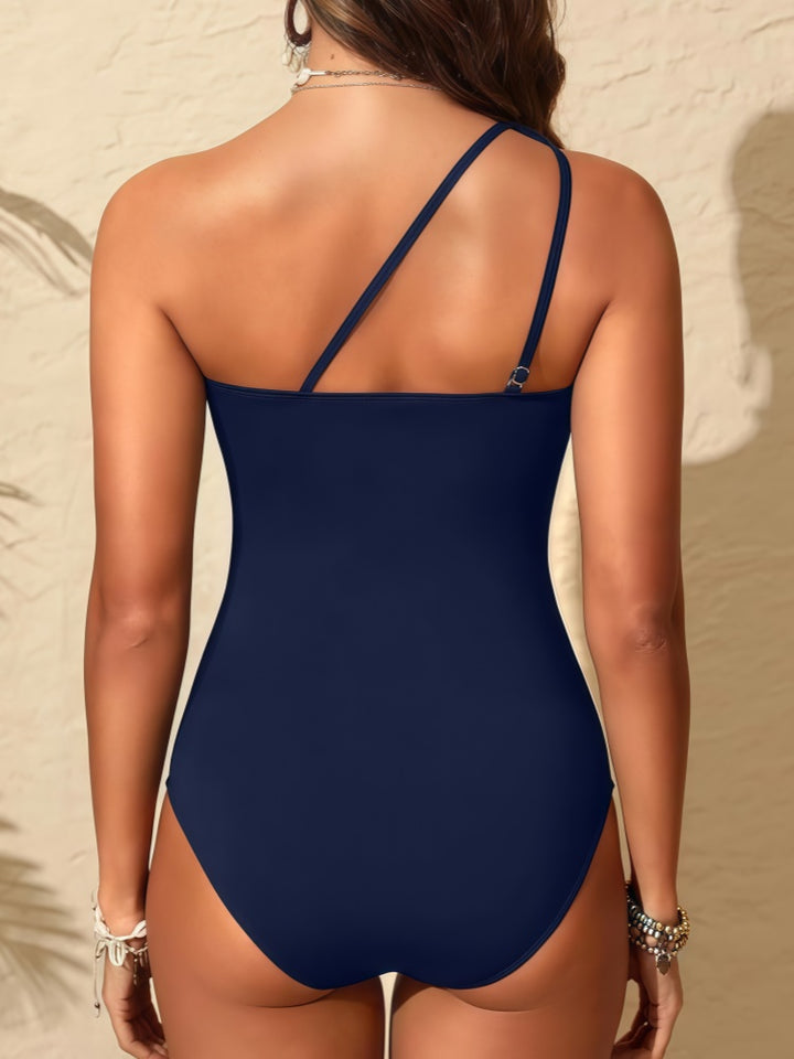 One Shoulder Mesh Ruched One Piece Swimsuit