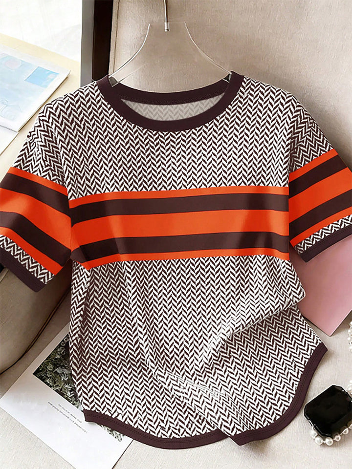 Summer Color Block Fashion Short-Sleeve Top