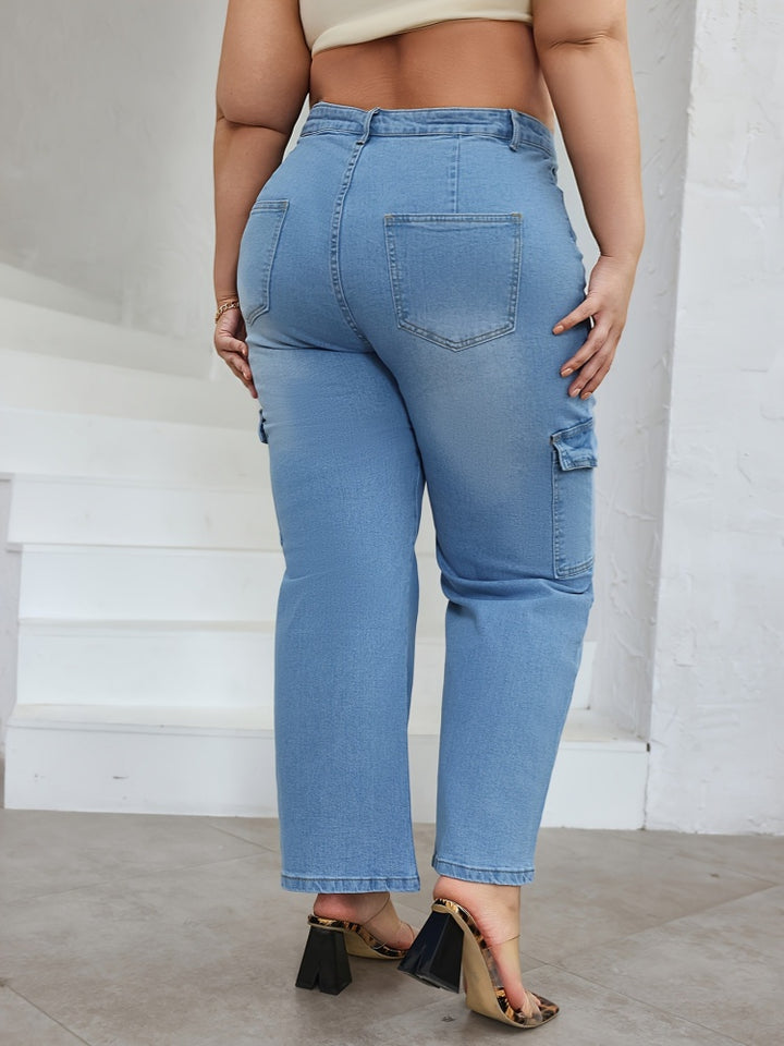 Plus Size Light Wash Cargo Jeans