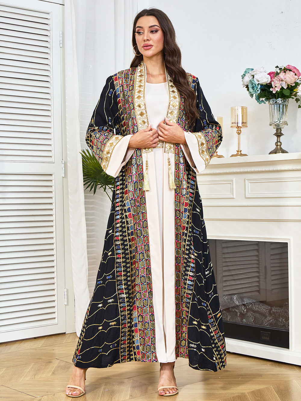 Embroidered Open-Front Abaya Kimono Set