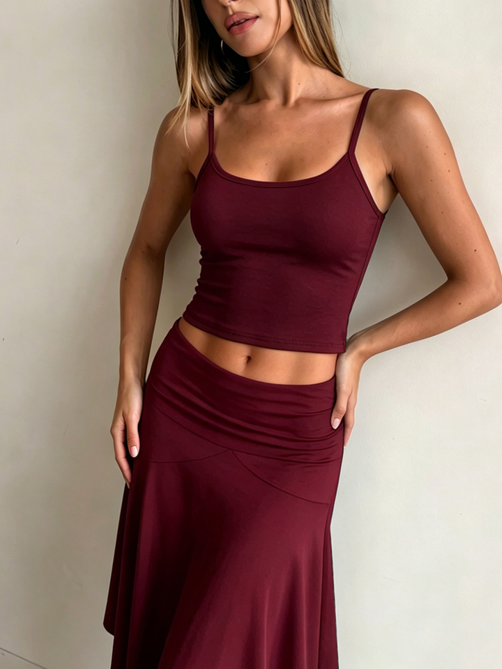 Spaghetti Strap Top Irregular Midi Skirt Two Piece Set