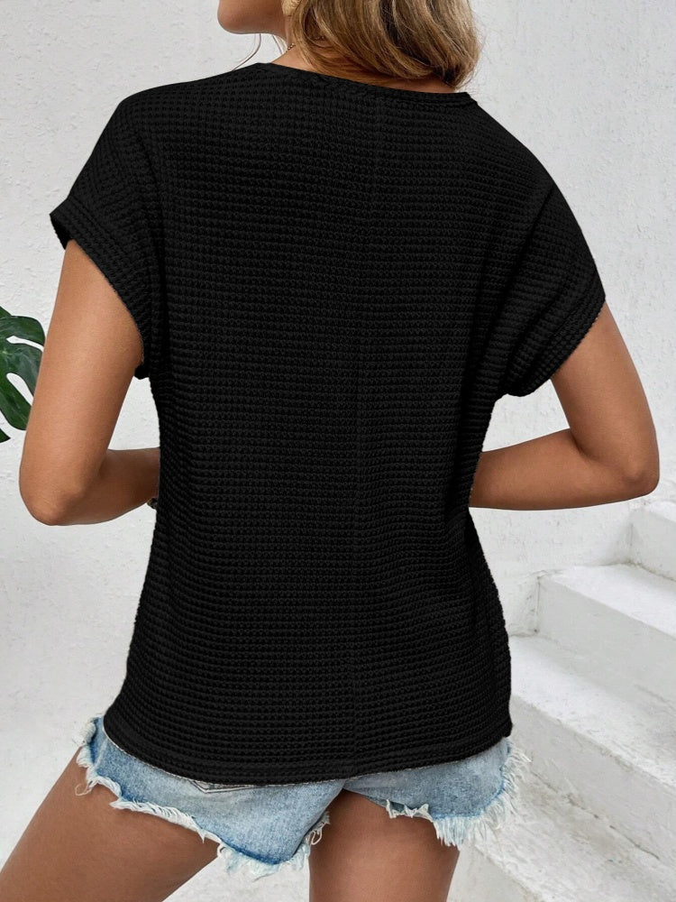 Round Neck Hollow Out Casual Blouse