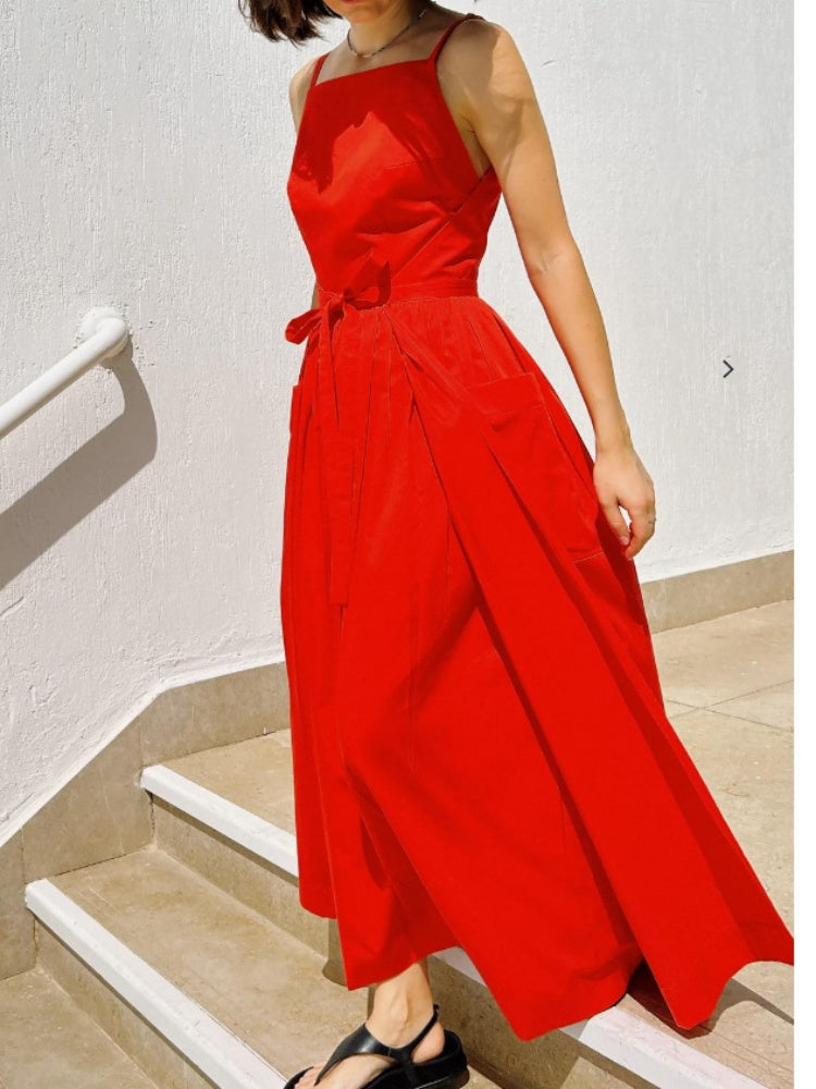 Square Neck Tie Waist Wide Leg Jumpsuit