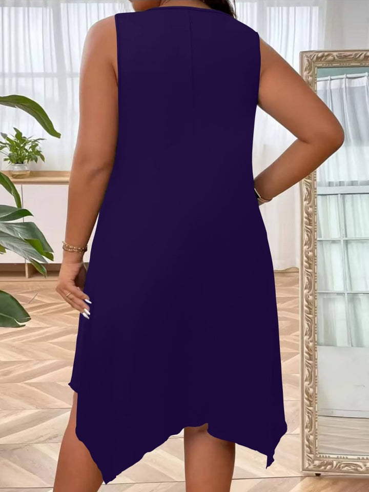 Solid O-Ring Strap Asymmetric Hem Tank Dress