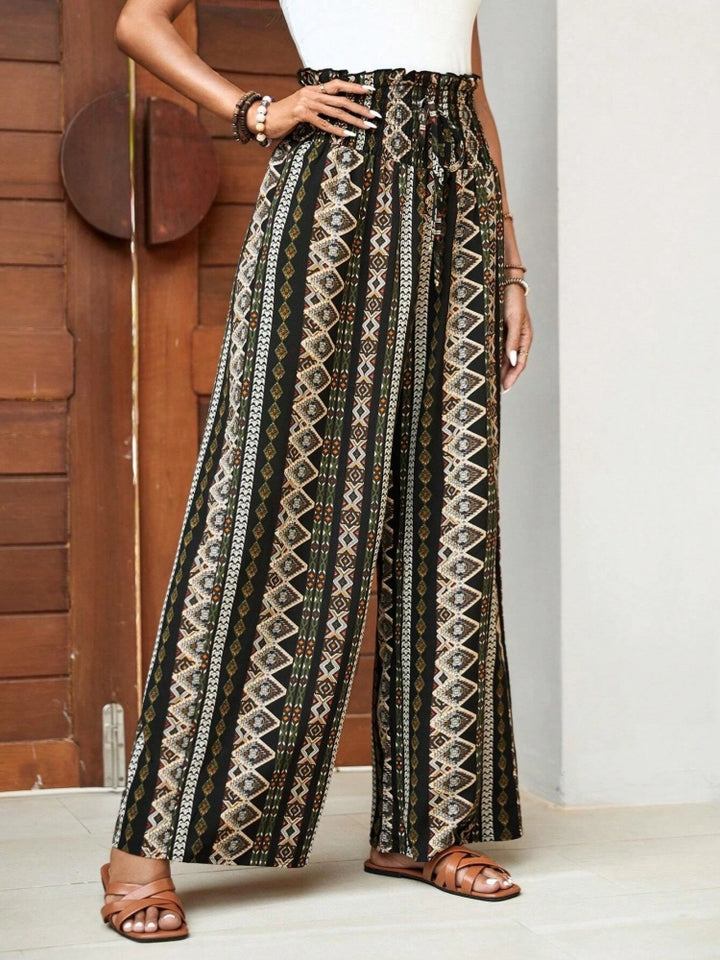 Boho Geometric Print High-Waist Wide Leg Pants
