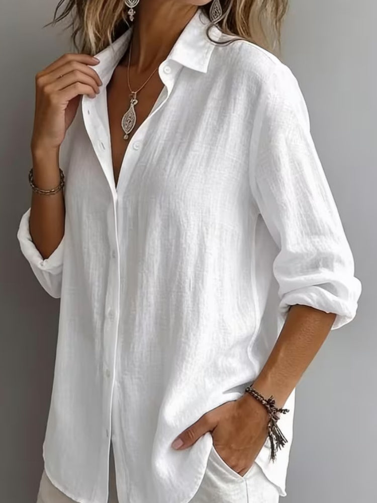 Oversized Linen Blend Button-Down Shirt