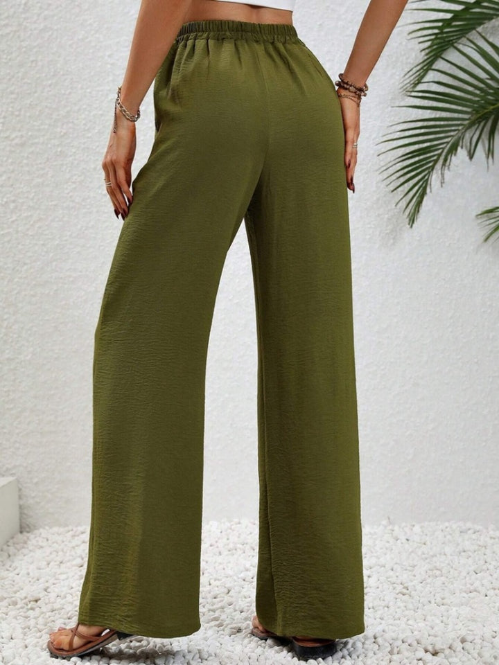 Elastic Waist Drawstring Wide Leg Pants