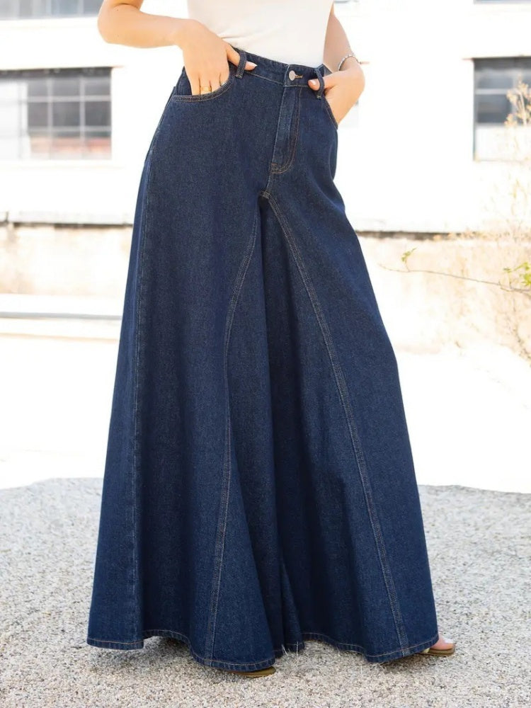 High Waist Ultra Flared Maxi Wide Leg Denim Pants