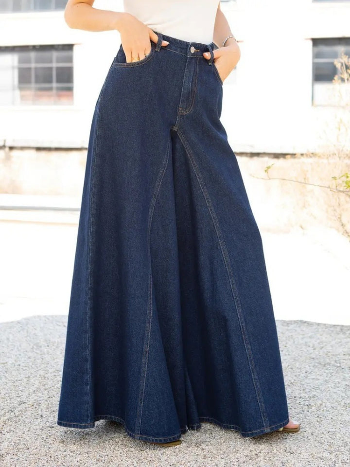 High Waist Ultra Flared Maxi Wide Leg Denim Pants