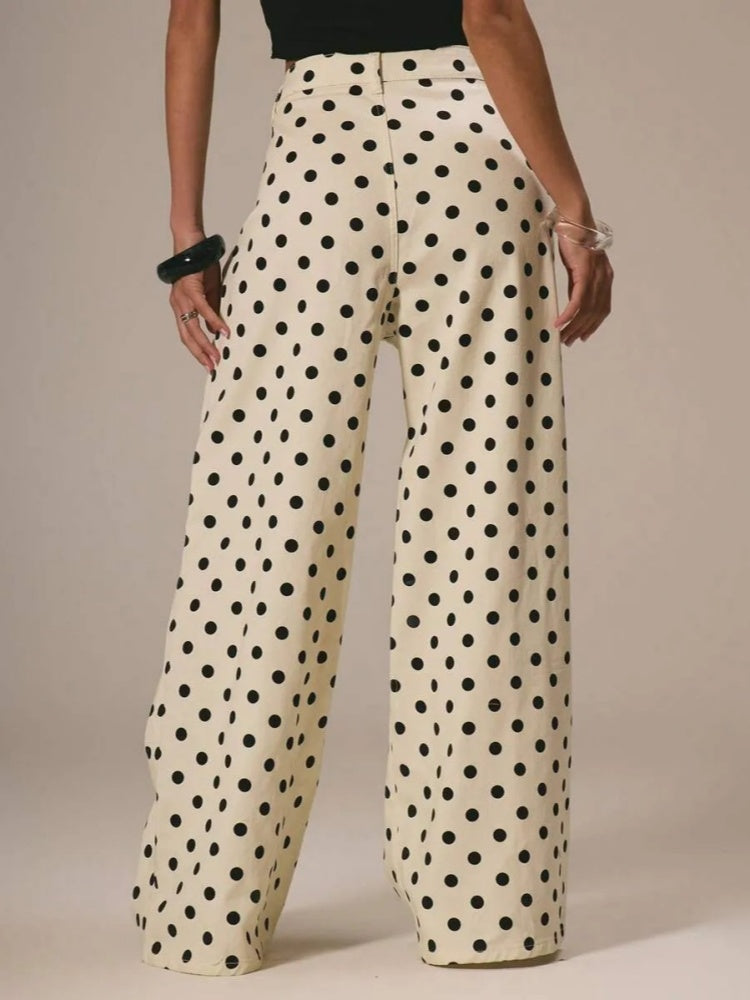 Polka Dot High-Waisted Wide-Leg Pants