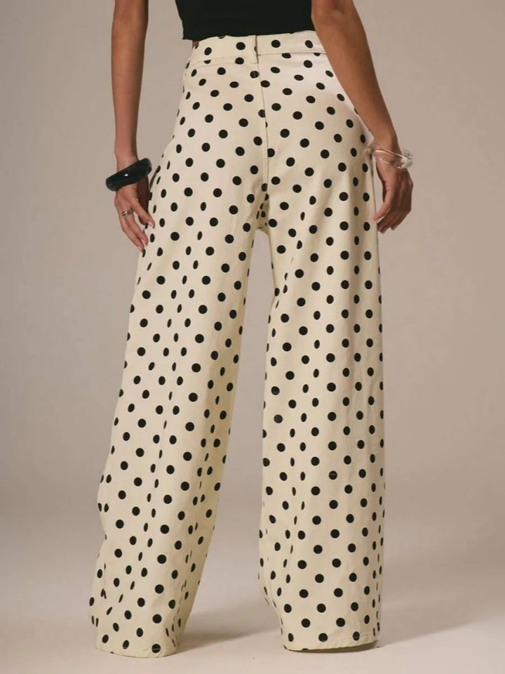 Polka Dot High-Waisted Wide-Leg Pants