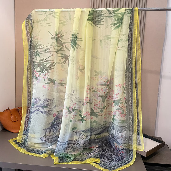 Sheer Artistic Floral Long Scarf Shawl