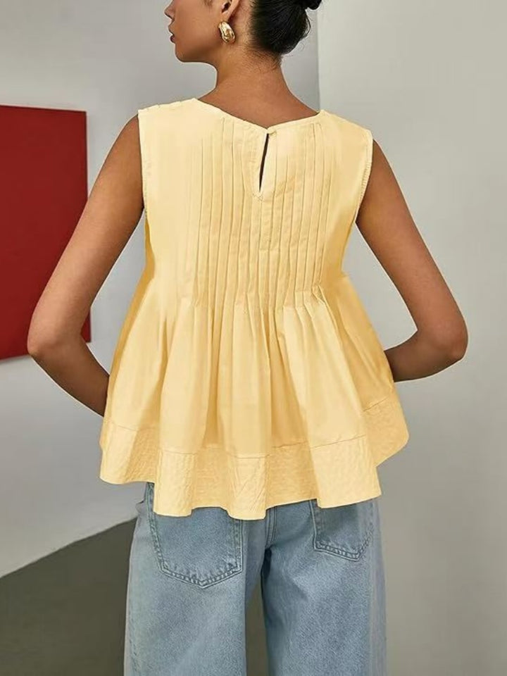 Pleated Sleeveless Peplum Blouse