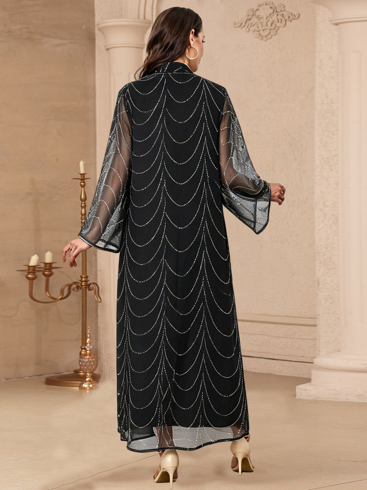 Crystal &amp; Floral Applique Embellished Abaya Maxi Dress