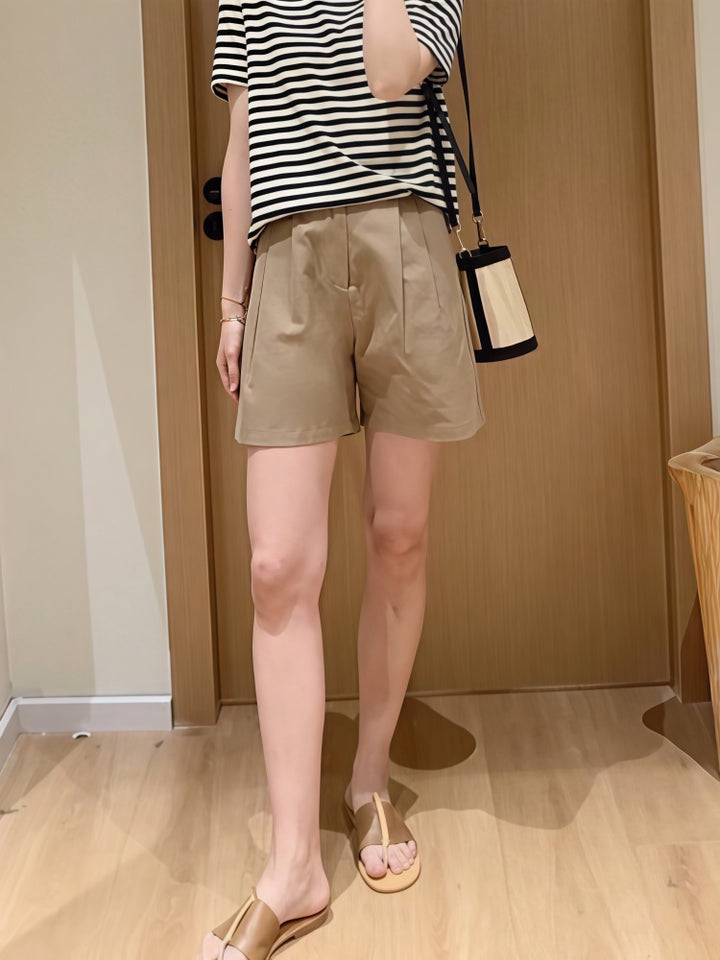 High-Waisted Cotton Wide-Leg Bermuda Shorts